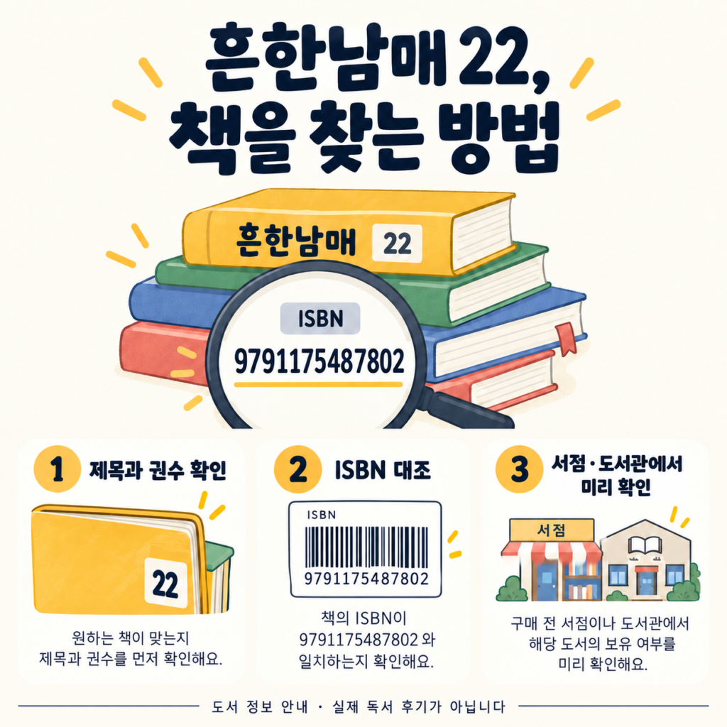 흔한남매 22의 ISBN 9791175487802를 대조하고 제목·권수와 서점·도서관 정보를 확인하는 방법