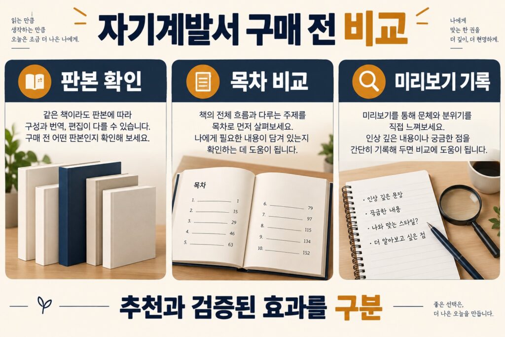 자기계발서 구매 전 판본·목차·미리보기 비교